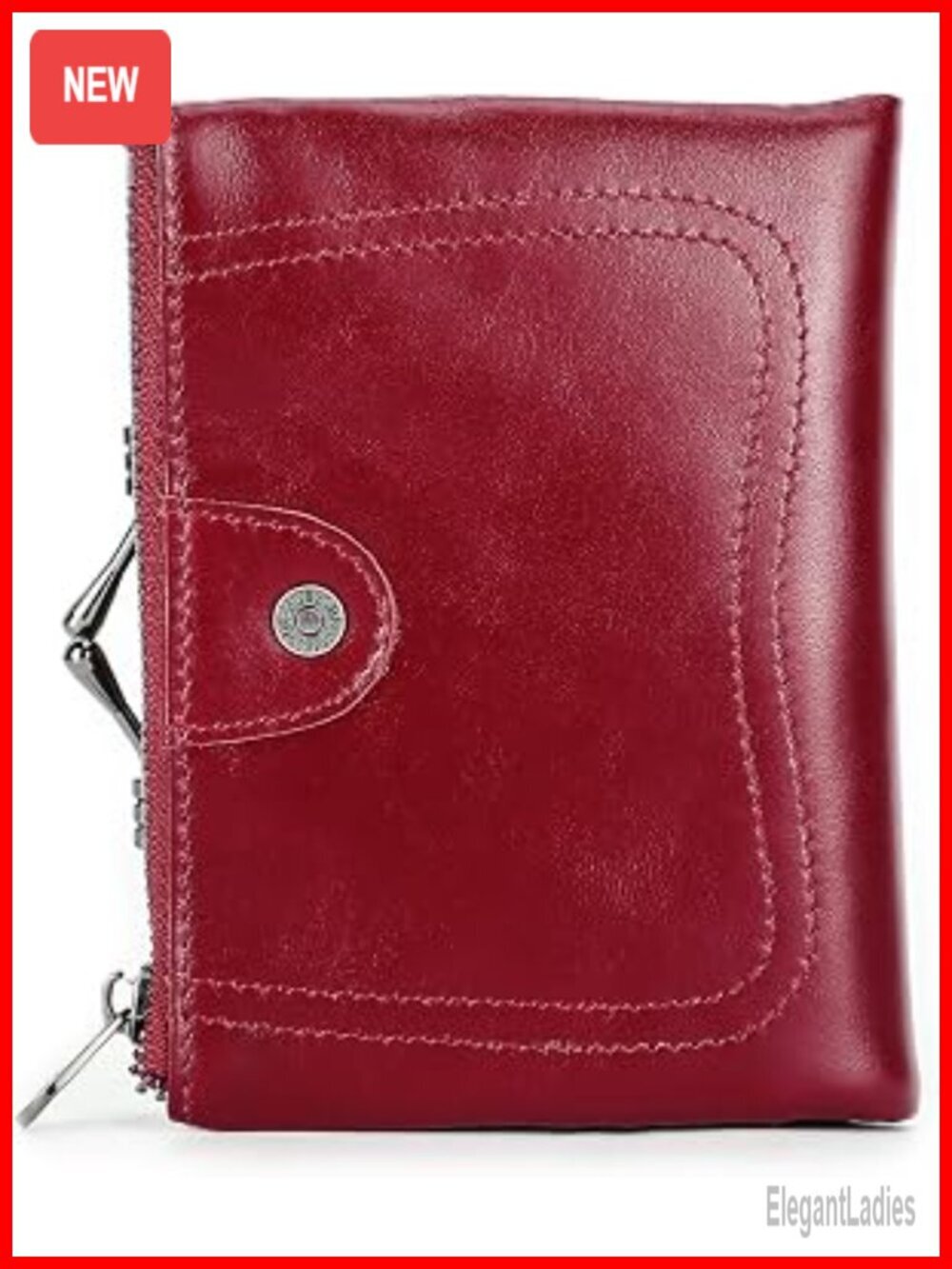 Vintage Leather Kiss-Lock Bifold Wallet RFID with Photo Window Card Slots